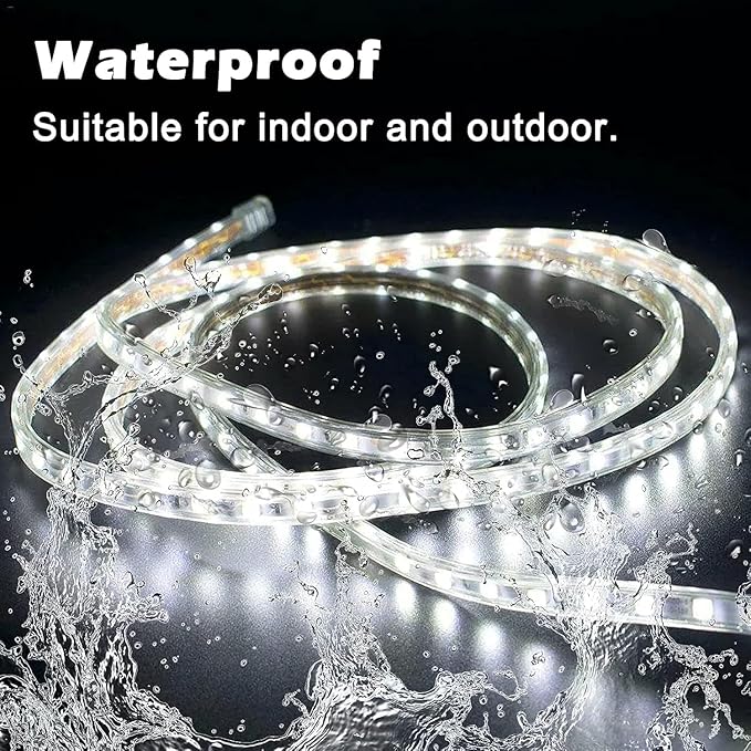 20ft LED Light Strip Kit, Waterproof 6000K Daylight White, 110V, Flexible SMD 2835 LEDs, UL-Listed Power Supply – Ideal for Indoor/Outdoor Deck, Patio, Christmas & Camping Decor