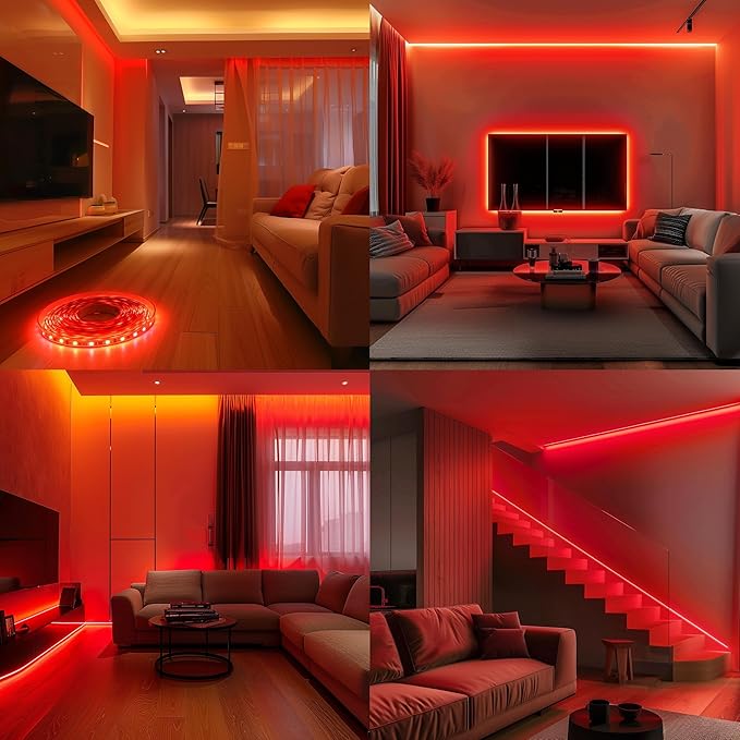 TOPAI 24V Thin 5mm Red COB LED Strip 16.4ft Narrow LED Tape Light Dotless 400LEDs/M High Density Cuttable Flexible for Cabinet Home DIY Lighting Projects