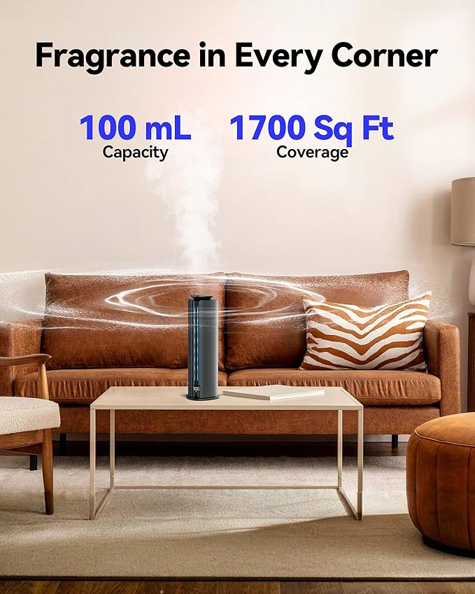 2026 Portable Waterless Diffuser, 1700 Sq Ft Hotel Collection Diffuser, 100ml Scent Air Machine for Home Cold Air Essential Oil Diffuser for Large Room Office, Quiet (Titanium Gray)