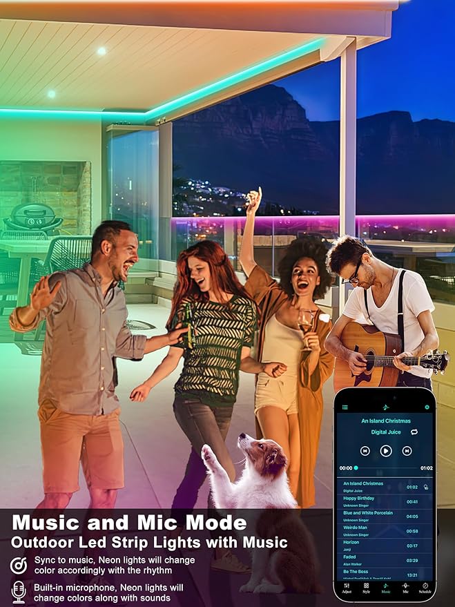 Outdoor Led Strip Lights Waterproof 200ft, Ip68 Outside Led Light Strip Waterproof with Remote and App Control, Exterior Music Syne RGB Led Rope Lights for Bathroom, Party Home Decor (2*100ft)