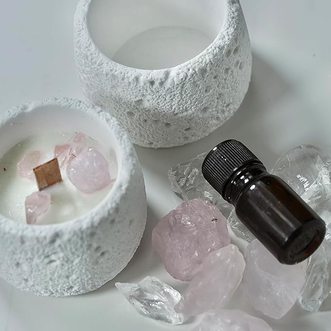 Pink Quartz Crystal Essential Oil Diffuser & Candle Set – Soy Wax Candle, Crystal Diffuser Stones & 10ml Essential Oil | Relaxation Aromatherapy Home Décor Gift Set