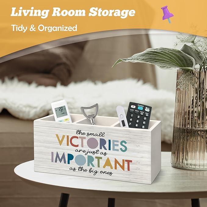Boho Inspirational Pen Holder Organizer for Desk Accessories, the Small Victories Are Just As Important As the Big Ones Motivational Wooden Box Sign Desk Decorations for Home Office Decor