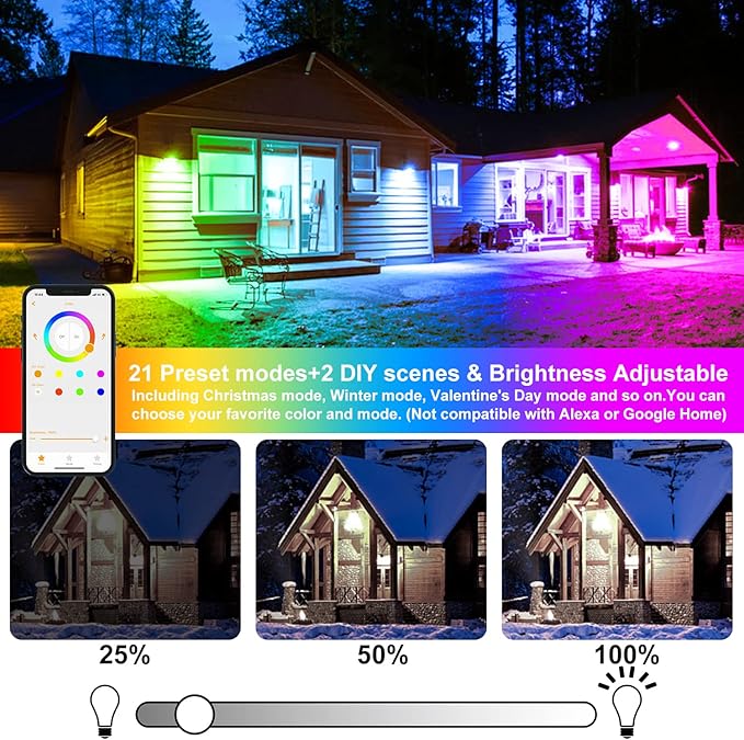 LED Flood Light Outdoor 800W Equivalent 8000LM, Smart RGB Color Changing Landscape Lighting with APP Control, IP66 Waterproof Outdoor LED Lights Daylight 5700K, DIY Scenes, Timing Floodlights, 4 Pack