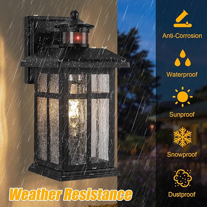 Outdoor Wall Light Motion Sensor - Updated Dusk to Dawn Outdoor Lighting, Exterior Light Fixture, Black Porch Lights & Outdoor Light for House Garage Entryway
