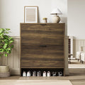 Garvee Shoe Storage Cabinet for Entryway, Fluted Shoe Cabinet with 2 Flip Drawers Doors, 32" Wide Hidden Shoe Rack Tall Freestanding Shoe Organizer for Entrance, Hallway, Living Room, Walnut