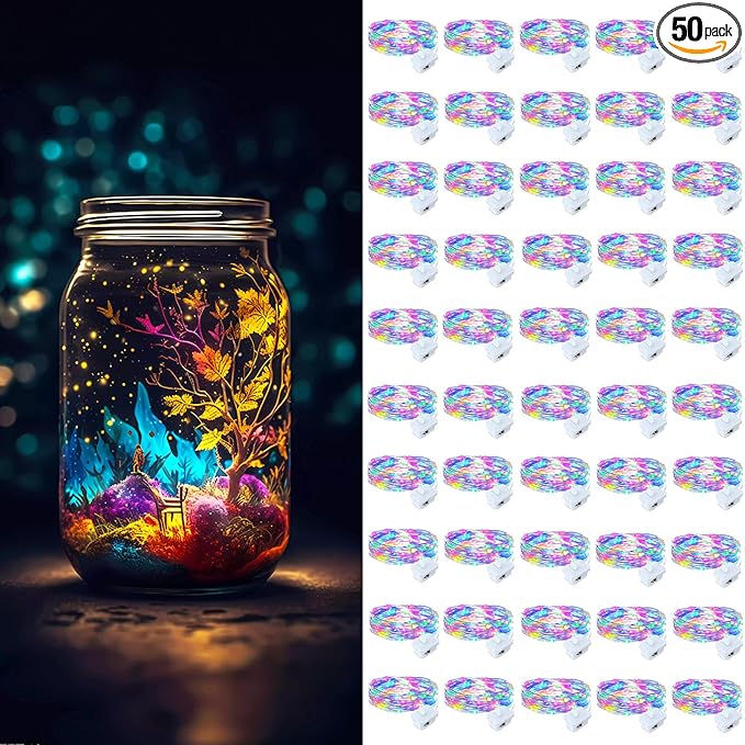 ZGWJ Fairy Lights Battery Operated, 50 Pack Twinkle String Lights 20 LED 7FT 3 Lighting Modes for Bedroom Decor, Easter, Halloween, Christmas, Party Indoor and Outdoor Decoration Colorful