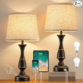 Luvkczc Touch Table Lamps Set of 2, 22" Tall Bedside Lamps with Dual USB A Ports, Dimmable Nightstand Lamps for Bedroom, Living Room, Office, Black Lamps with Beige Lampshade, Bulb Included