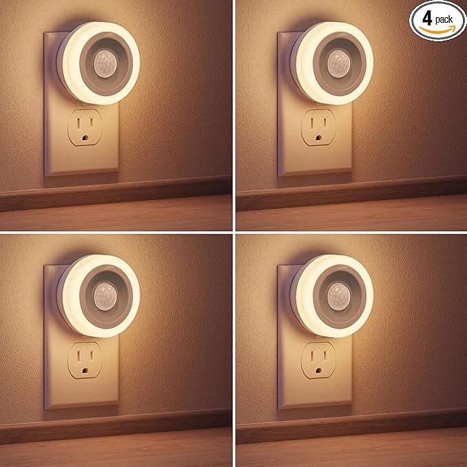 Briignite Motion Sensor Night Light, [4 Pack], Night Lights Plug into Wall, Auto On/Off Motion Activation Nightlight, Energy-Saving 0.6W LED, Warm White, Ideal for Kids, Bedroom, Bathroom