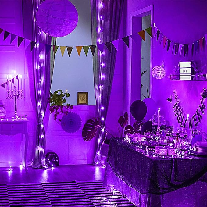 12 Pack Purple Halloween Lights Battery Operated String Lights 7 Feet 20 Led Fairy lights Waterproof Mini Lights Silver Wire for DIY Indoor Outdoor Xmas Bedroom Holiday Halloween Party Decorations