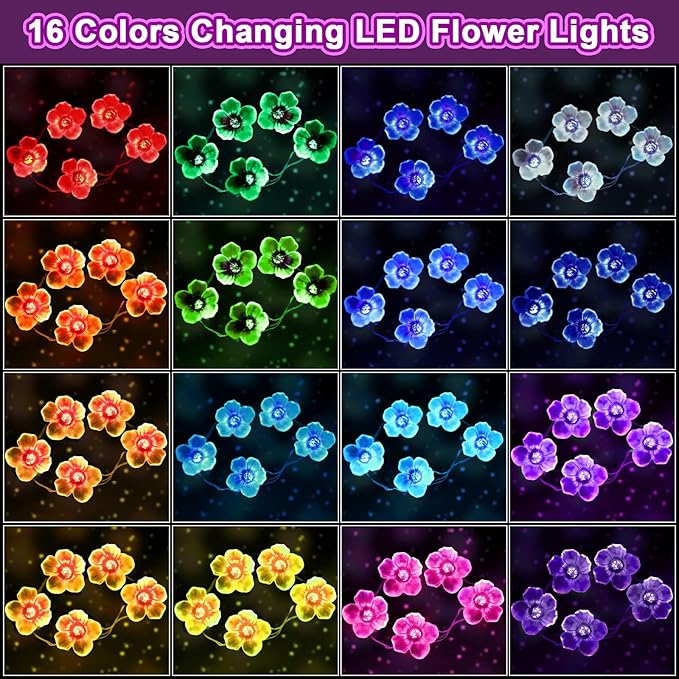 Mudder 16 Colors Cherry Blossom Decor Flower String Lights, Fairy Pink Light String with Timer 13 ft 40 LEDs USB Battery Operated Fairy Lights for Bedroom Indoor Outdoor Wedding Valentines Day(4 Pcs)