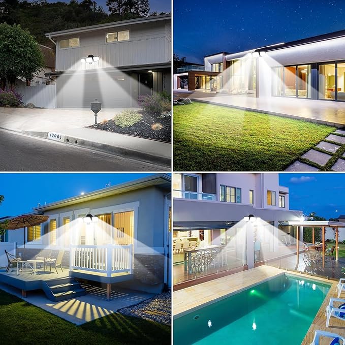 LED Security Lights Motion Sensor Outdoor Lights, 6500K Daylight, IP65 Waterproof, Dusk to Dawn, 3-Head Motion Detected Flood Light for Garage, Yard, Porch, 2Pack