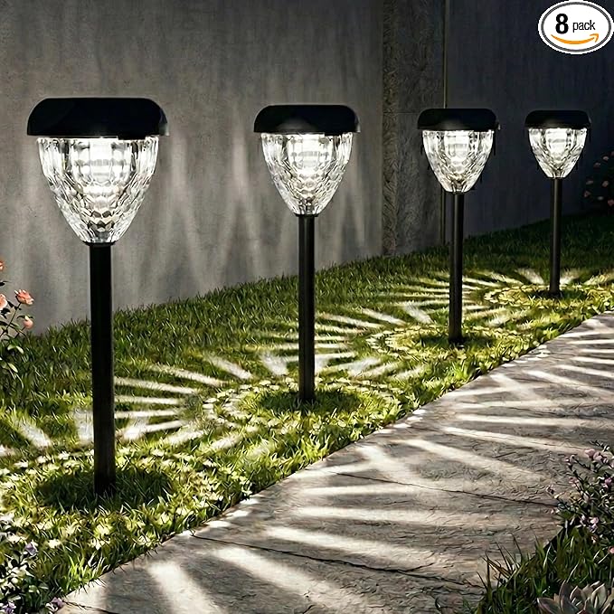 Ensenior Solar Pathway Lights Outdoor - 14.17" Height, 6500K LED Landscape Garden Lights, IP65 Waterproof, Tool-Free Auto ON/Off for Garden Yard Patio Walkway Landscape, 8-Pack