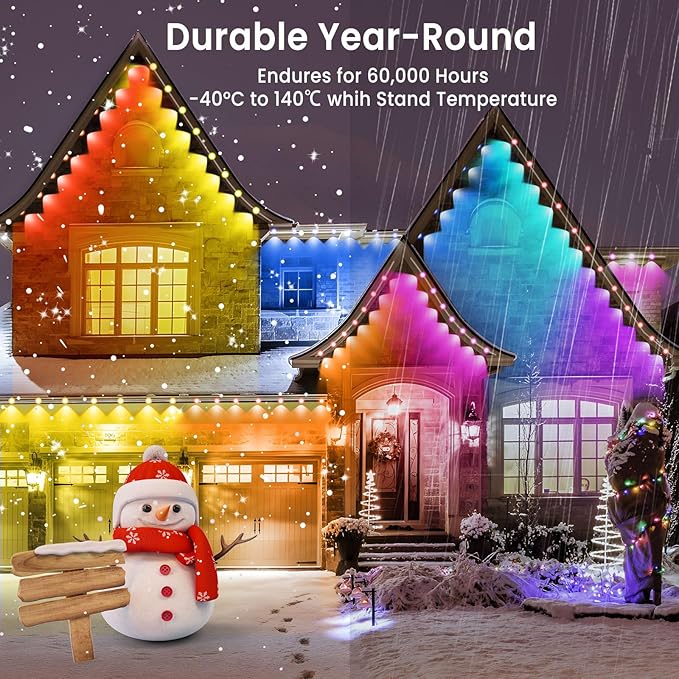 Smart Permanent Outdoor Lights for House, IP67 Waterproof with 54 Scene, 50ft RGB+IC LED House Lights Outdoor All Year, for Halloween Christmas Work All Holiday Decor, Work with Google Assistant,Alexa