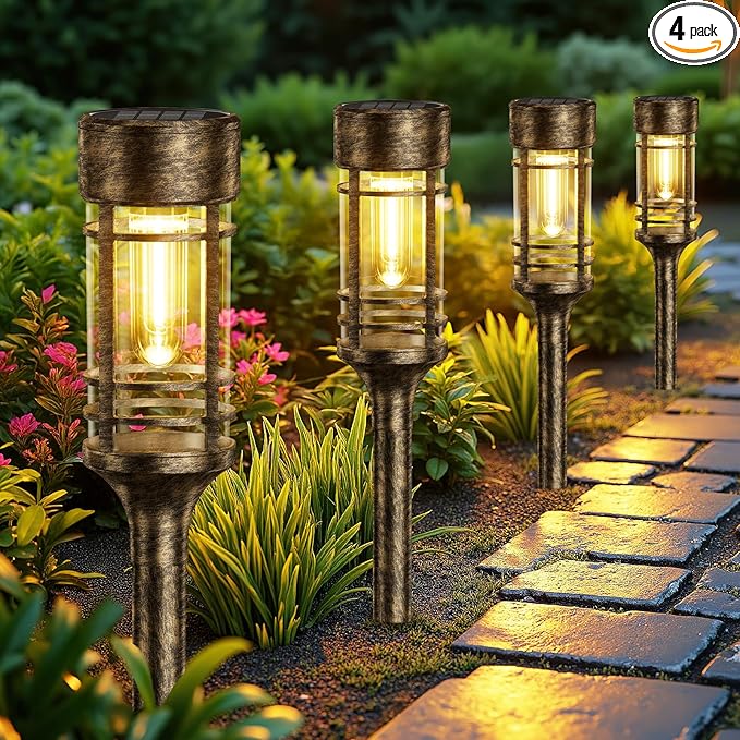 LETMY 4 Pack Brown Solar Pathway Lights Outdoor, Bright Solar Lights Outdoor Waterproof IP65, Solar Garden Lights Outdoor for Yard Walkway Driveway Landscape Garden Decor (Bronze)