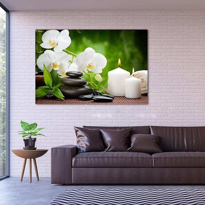 GUTTATY Zen Wall Art Decor, Modern Bathroom Zen Decor Wall Art, Large Canvas Wall Art for SPA Zen Room Decor, Green Bamboo and Pebble Relaxing Zen Art Prints for Office & SPA Wall Decor 32x48 Inches
