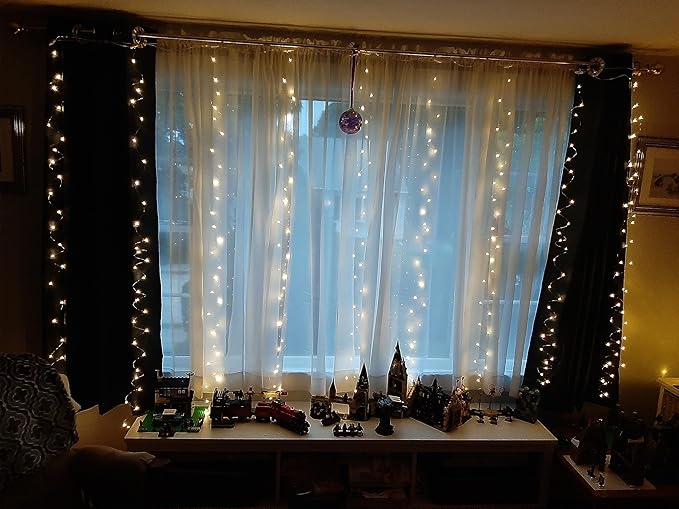 Honche 300Led Fairy Curtain String Lights 10x10ft with Remote Window Lights for Bedroom Wedding Party Festive Season Propose Christmas Decoration(Warm White)