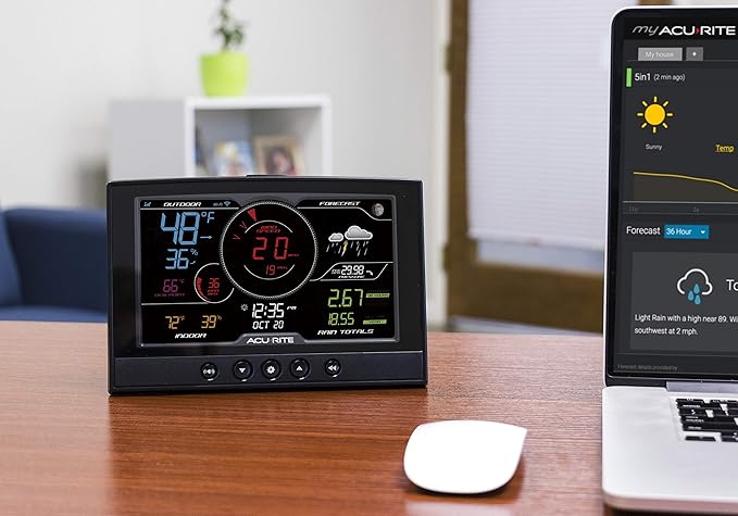 AcuRite Iris (5-in-1) Home Weather Station with Direct-to-Wi-Fi Wireless Display and Alerts for Remote Monitoring Indoor/Outdoor Temperature and Humidity with Wind Speed/Direction (01544M)