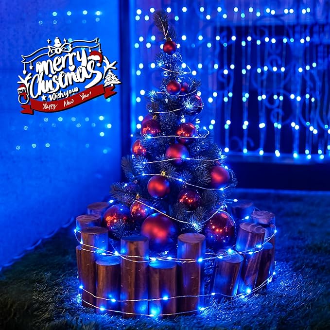 JMEXSUSS 8 Pack 50 LED Blue Fairy Lights Battery Operated, Twinkle Blue Christmas Lights Indoor Outdoor Decorations