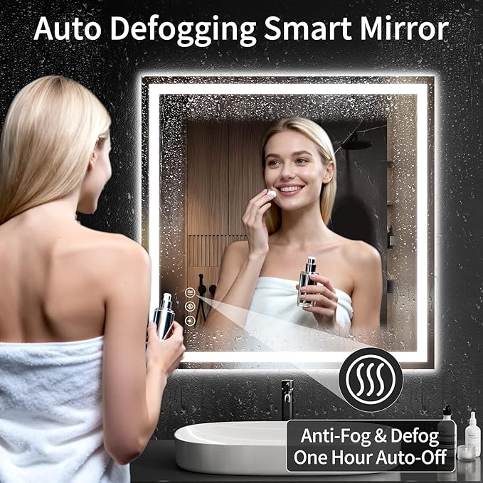 36"x36" LED Bathroom Mirror with Lights, Dimmable, Anti-Fog, Lighted Bathroom Vanity Mirror for Wall, Backlit + Front Lit, Memory Function, Shatter-Proof, Tempered Glass
