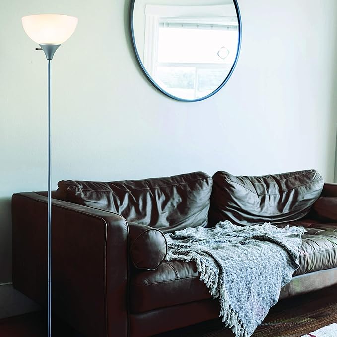 Newhouse Lighting NHFL-HE-SI Henry 71-inch Plastic and Metal Modern LED Floor Lamp Stand with Rotary Switch for Bedrooms, Living Room | Durable Floor Lamp for Home, Office, Reading (Silver)