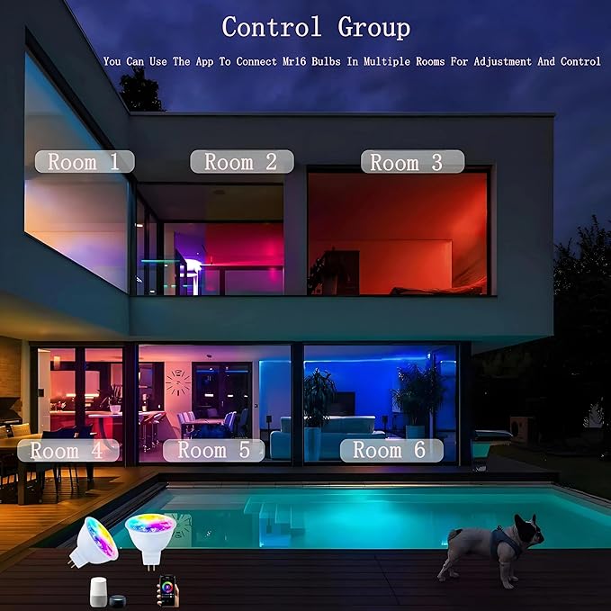 Smart MR16 LED Bulb Dimmable Color Changing, 12V Gu5.3 Bi-pin Base, WiFi & Bluetooth LED Bulbs Work with Alexa Google, Color Changing Sync with Music, for Living Room, Bedroom, Office,Hotel etc. 2Pack