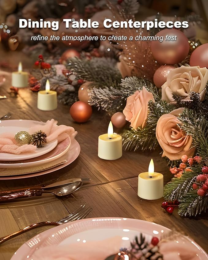 Flameless Candles, 12Pack Timer LED Votive Candles, Realistic 3D Flickering Tea Lights Candles Battery Operated with 6 Hours Timer Auto for Wedding Home Decor- Ivory Base
