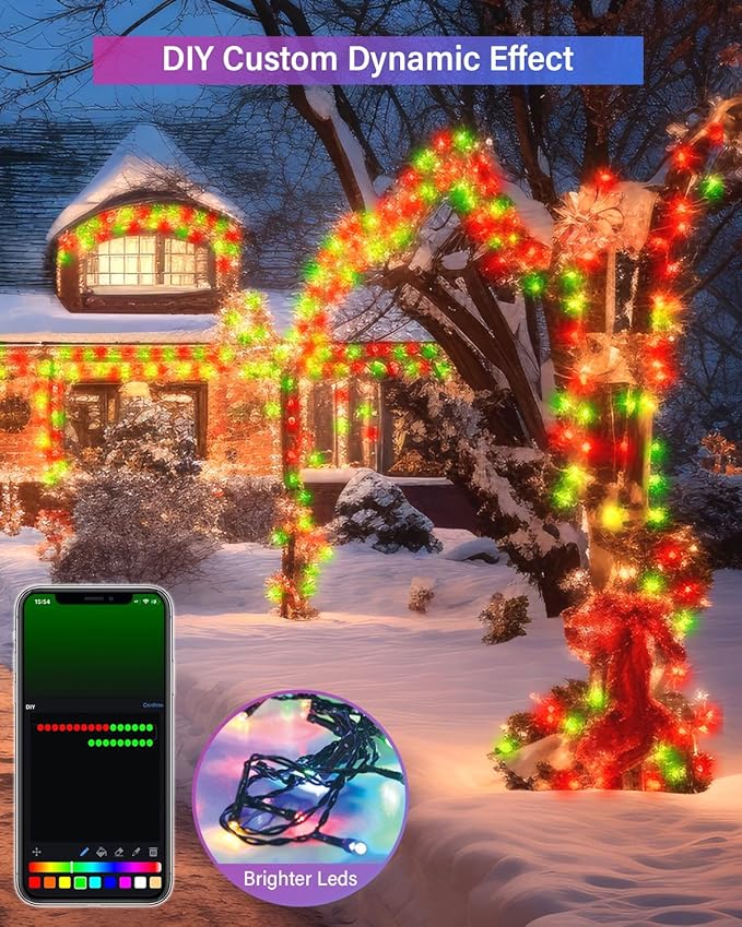 165FT 500Led Smart Outdoor Christmas Lights, Dynamic DIY Color Changing Christmas String Lights App Remote Control, Group Control Fairy Twinkle Tree Lights for Indoor Xmas Fence Handrails Decorations
