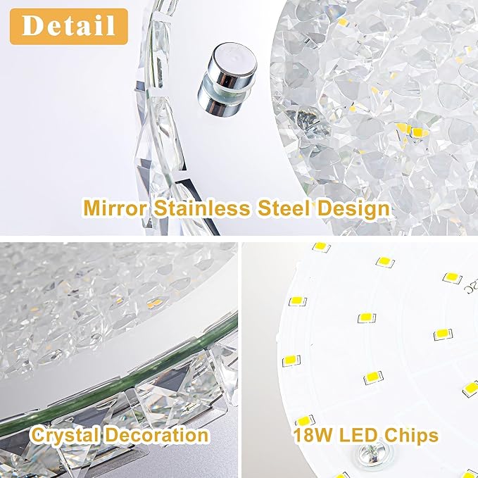 Flush Mount Crystal Ceiling Light Modernn Ceiling Mounted Light Hallway Light Fixtures LED 4000K Round Ceiling Light 8 Inch for Small Space, Bedroom, Foyer, Entryway, Bathoom, Kitchen