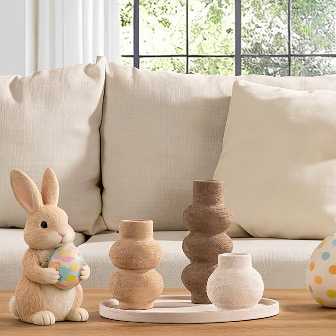 Ceramic Vase Home Table Decor - Flower Vase Set of 3 Living Room Kitchen Decorations Farmhouse Modern Rustic Vases Decorative Centerpiece for Shelf Bedroom Office Bathroom Dining Coffee Desk