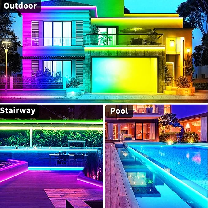 300ft Outdoor LED Strip Lights Waterproof,IP68 Outside Led Light Strips Waterproof,Color Changing with App/Remote Control,Music Sync RGB Outdoor Led Rope Lights for Bedroom（2 Rolls of 150ft）