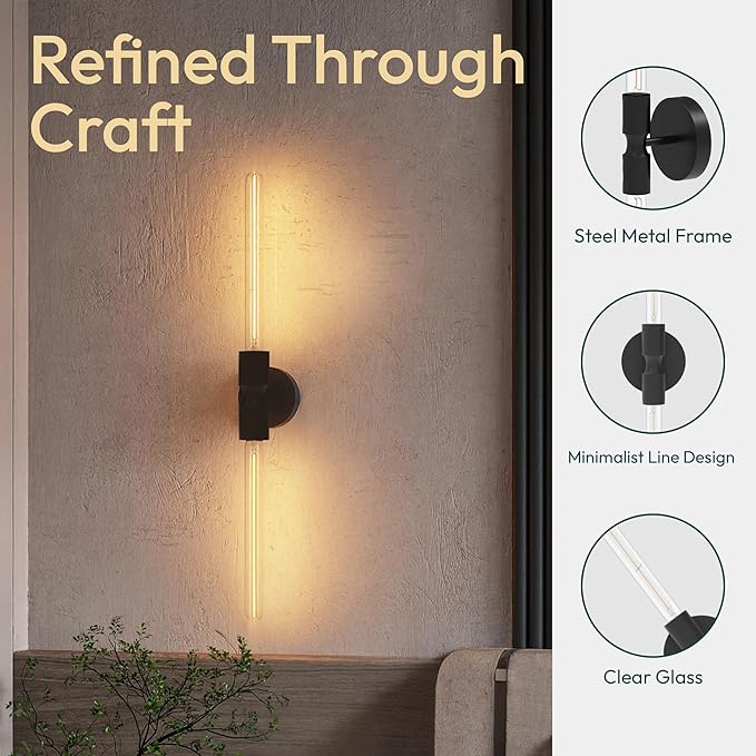 ALAMPEVER Modern Linear Wall Sconce with LED Bulb Included, Dimmable Minimalist Wall Light for Bathroom, Bedroom, Living Room & Hallway, 1 Pack