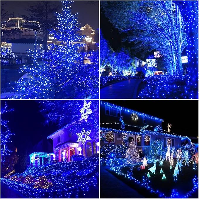 LAMPHOME 165FT 500 LED Blue Christmas Lights,16 Modes Connectable Fairy String Lights, Plug in Indoor Outdoor Blue Lights for Xmas Tree, Party, Garden, Hanukkah, Independence Day Patriotic Patio Decor