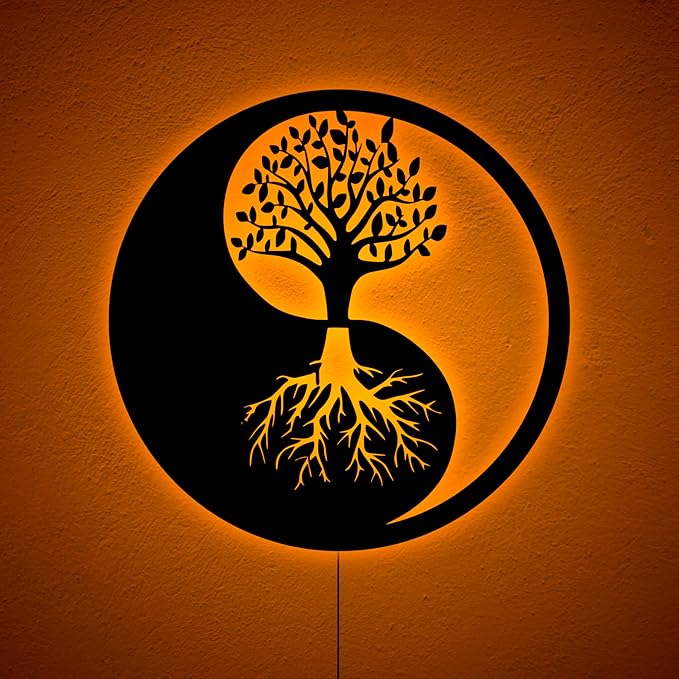 SAFESYZ Meditation Tree Wall Art with LED Lights, Yoga Room Decoration, Tree Inside Yin Yang Wall Sign, Yin Yang Decor, Home Office Decoration, Birthday Xmas Christmas Gifts, RGB 16 Colors Changing