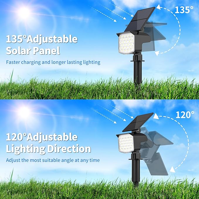 Solar Spot Lights Outdoor Waterproof Adjustable Solar Powered Landscape Lights for Yard 3 Long Time Lighting Modes Spotlights for Pathway Garden Outside Wall Pool Porch- 10 Pack, Cool White