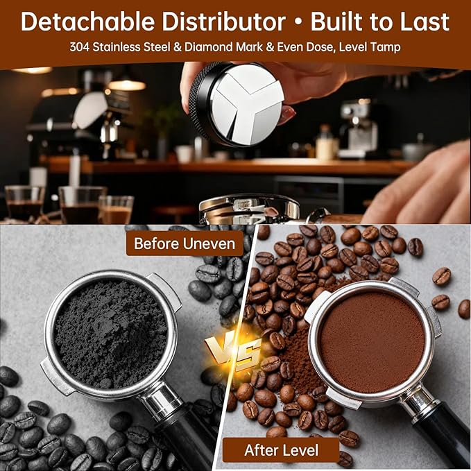 9 Pcs Espresso Accessories Kit, 58mm Espresso Tamper Tools, with Wooden Espresso Tamping Station, Distributor, Stirrer, Dosing Funnel,Puck Screen, Brush, Latte Art Pen and Decorative Stencils