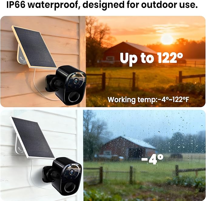 2026 Upgraded 2K Wireless Outdoor Security Cameras with Solar Panels, Free Cloud Storage, AI Motion Detection, Spotlight & Siren Alarm, 2-Way Talk, IP66 Waterproof