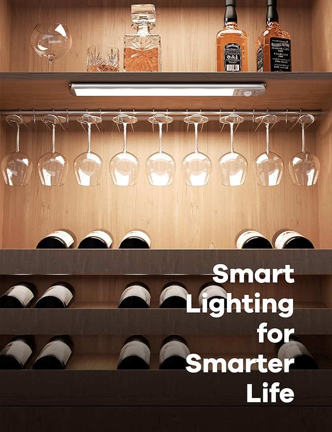 Joyzy 2 Pack Rechargeable Under Cabinet Lighting Battery Operated Closet Light,92 LED Motion Sensor Indoor, Dimmable Step Night Light Counter Lights, Wireless Sink Lighting Lamp Stove Hallway