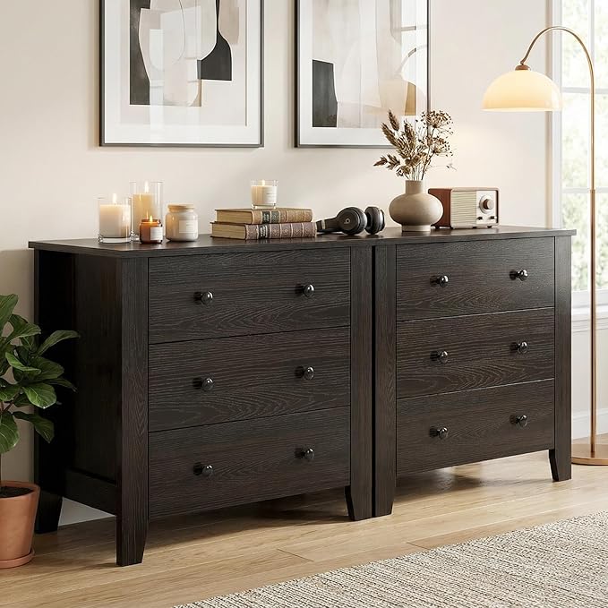 Giantex Small 3-Drawer Dresser for Bedroom - 28.5” x 18” x 26” Wide Chest of Drawers, Modern Large Nightstand, Storage Cabinet, Closet Storage Organizer for Living Room, Hallway (Brown)
