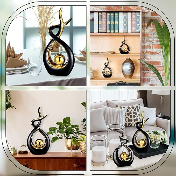 Gerrii 2 Pcs Modern Room Ceramic Decor Center Pieces Table Decorations Ceramic Statue Coffee Table Decor Centerpiece for Home Office Coffee Living Room, 2 Size(Black, Gold)