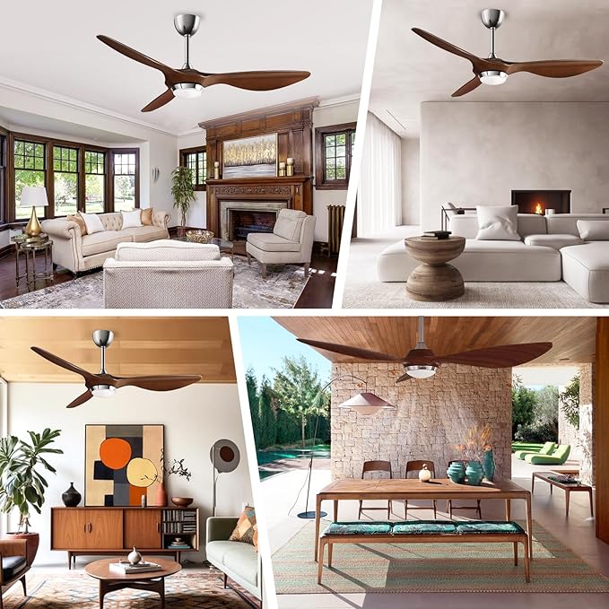 reiga 52 Inch ETL Listed High CFM Quiet DC Motor Smart Ceiling Fans with Lights Remote Control, Indoor 3 Blade Modern Ceiling Fan for Living Room Bedroom