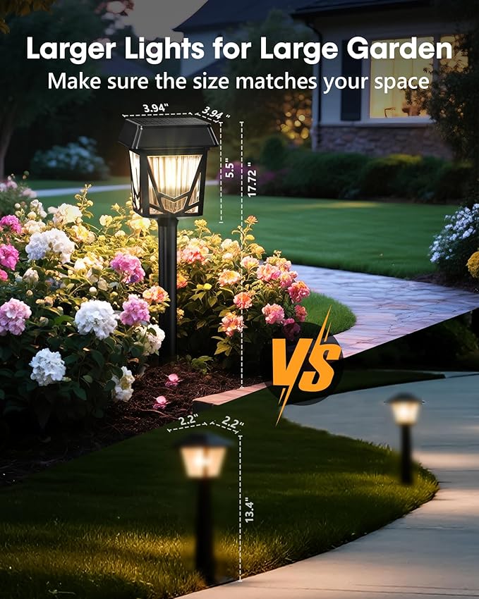 Solar Pathway Lights, Outdoor Lights Waterproof 6 Pack, Large Solar Panel, Type-C Fast Charge, 36H Long Lasting, Auto On/OFF, Dimmer & Breathing, Outdoor Lamp for Path/Patio/Backyard/Garden Decoration
