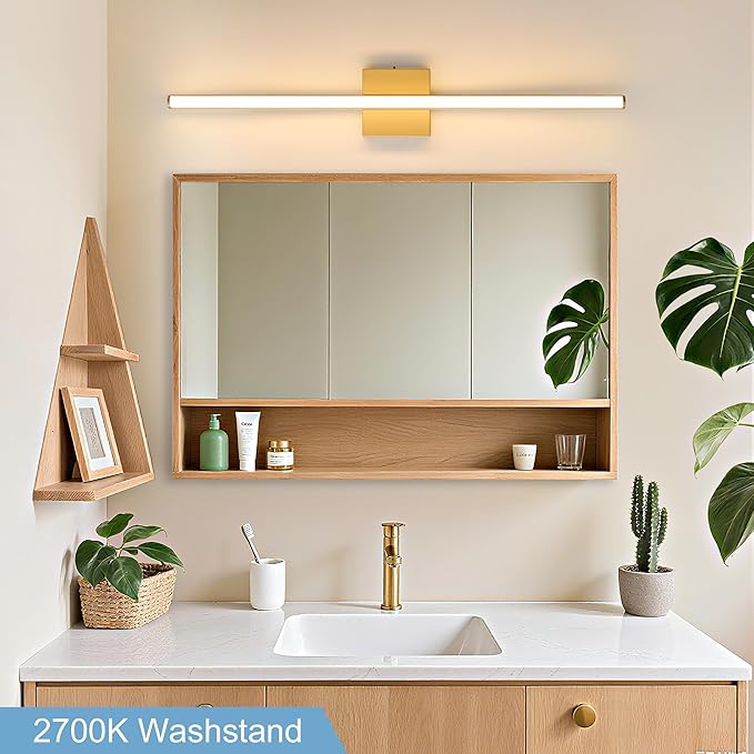 Modern Bathroom Vanity Light 32 inch, Curved, Dimmable 5CCT Led Bathroom Light Fixture Over Mirror, Gold Bar Vanity Light for Bathroom Mirror Cabinets-ETL Certificated Modern LED Vanity Makeup Lights