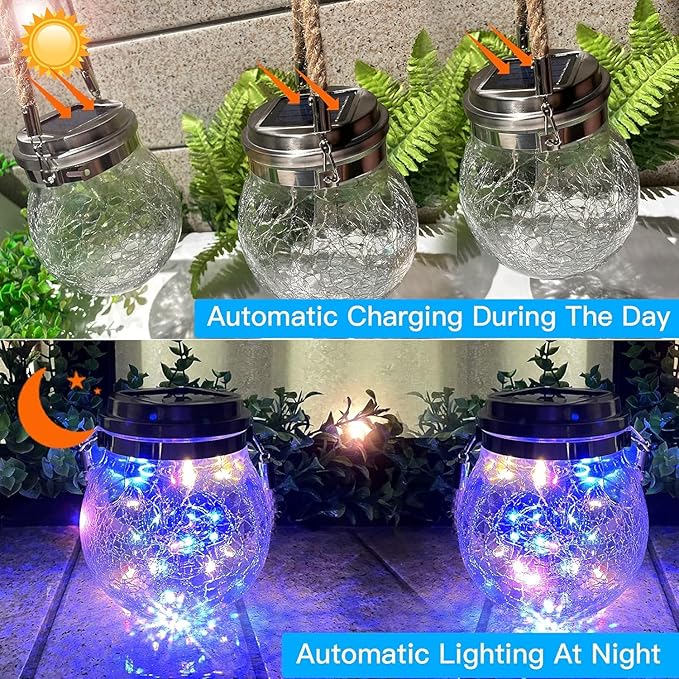 Hanging Outdoor Solar Lights,VGE 2 Pack 30LED Lanterns Decorative Outdoor Lights,Solar Powered Waterproof Landscape Lights with Handle for Tree Yard Garden Patio Fence Holiday Decor(Multicolor)