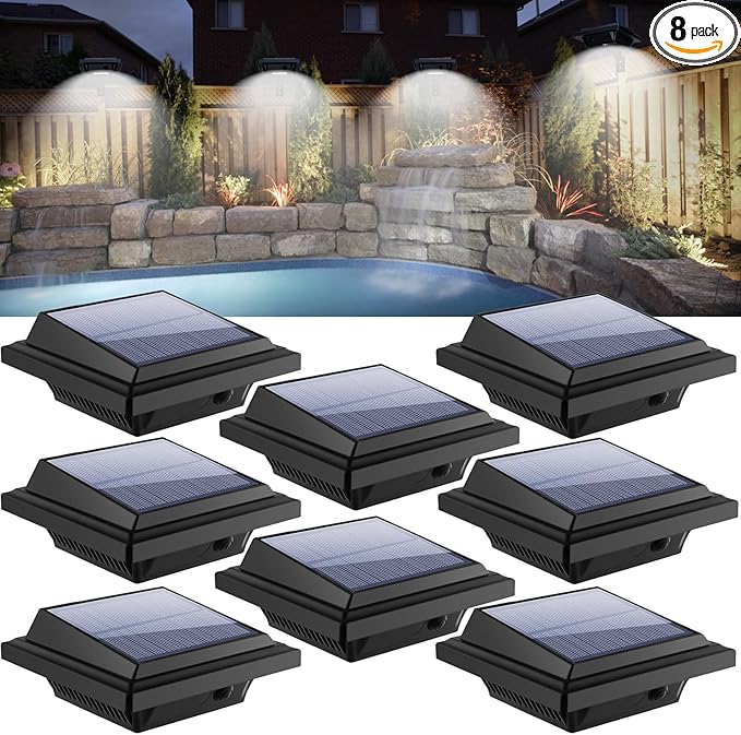 KEENZO Outdoor Solar Lights - Gutter Lights 8pcs, Solar-Powered LED Wall/Fence/Step/Deck Lights with 25 Cool White LED, Outdoor Waterproof Lighting for Garden, Patio, Backyard, Pathway and Eaves Wall