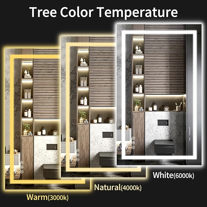 30"x48" LED Bathroom Mirror with Lights, Dimmable，Anti-Fog，Bathroom Vanity Mirror for Wall, Backlit + Front Lit, Memory Function, Shatter-Proof, Tempered Glass