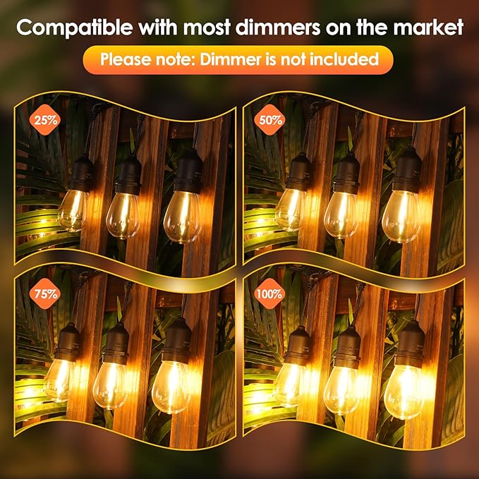 Mlambert 96FT LED Outdoor String Lights, Dimmable Waterproof Patio Lights with 30+3 Shatterproof Edison Vintage Bulb for Outside Backyard Porch Garden