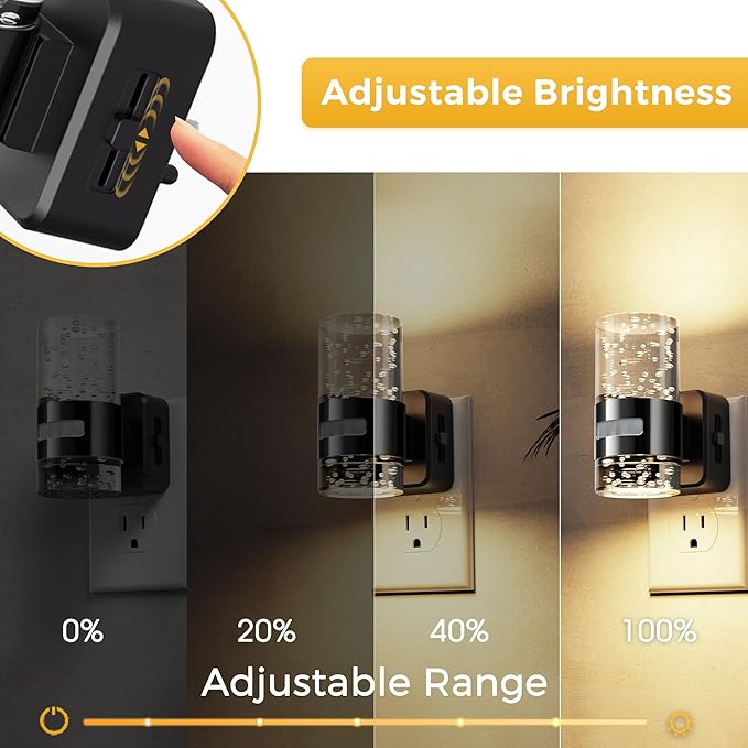 L LOHAS LED Motion Sensor Night Light,Dimmable Night Lights Plug into Wall, 2 Pack 3000K Night-Lights with 0-100 LM Adjustable, Acrylic Bubble Plug in Nightlights for Bathroom Hallway Nursery