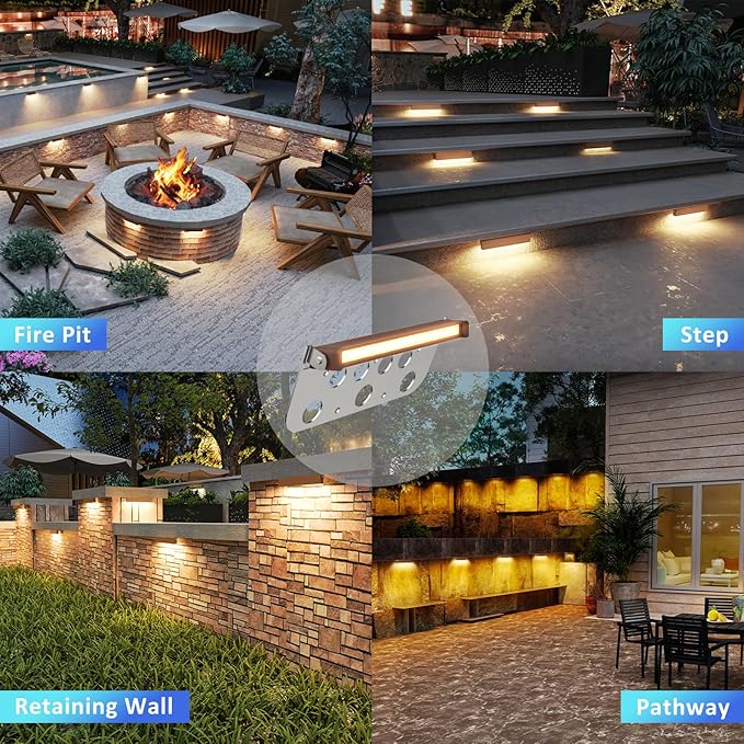 8 Pack 7 Inch Retaining Wall Lights, 5W LED Hardscape Lighting, 12V AC/DC Low Voltage Step Light, 2700K Soft White IP65 Waterproof Outdoor Landscape Lighting for Patio Walls Stairs, ETL