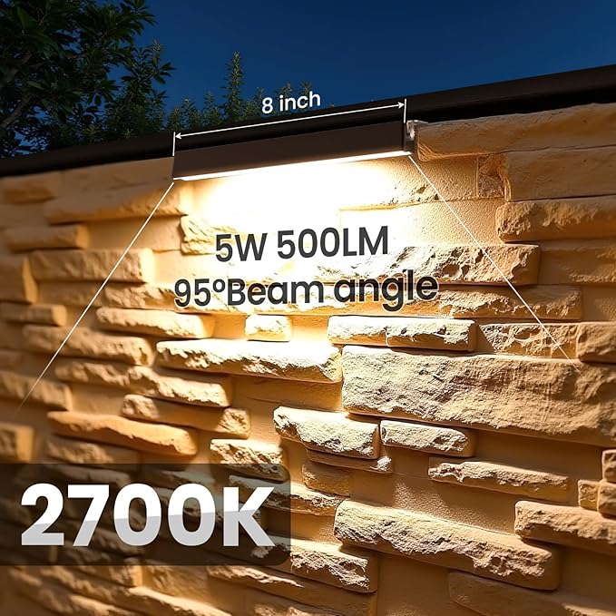 8 Inch Retaining Wall Lights 5W Hardscape Lighting IP66 Waterproof Low Voltage Step Lights Outdoor 2700K Landscape Lights for Patio Walls Stairs with Connectors 12 Pack