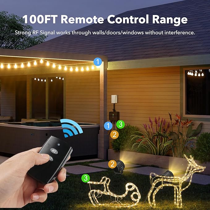 BN-LINK Outdoor Mechanical Timer with Wireless Remote Control Outlet Timer